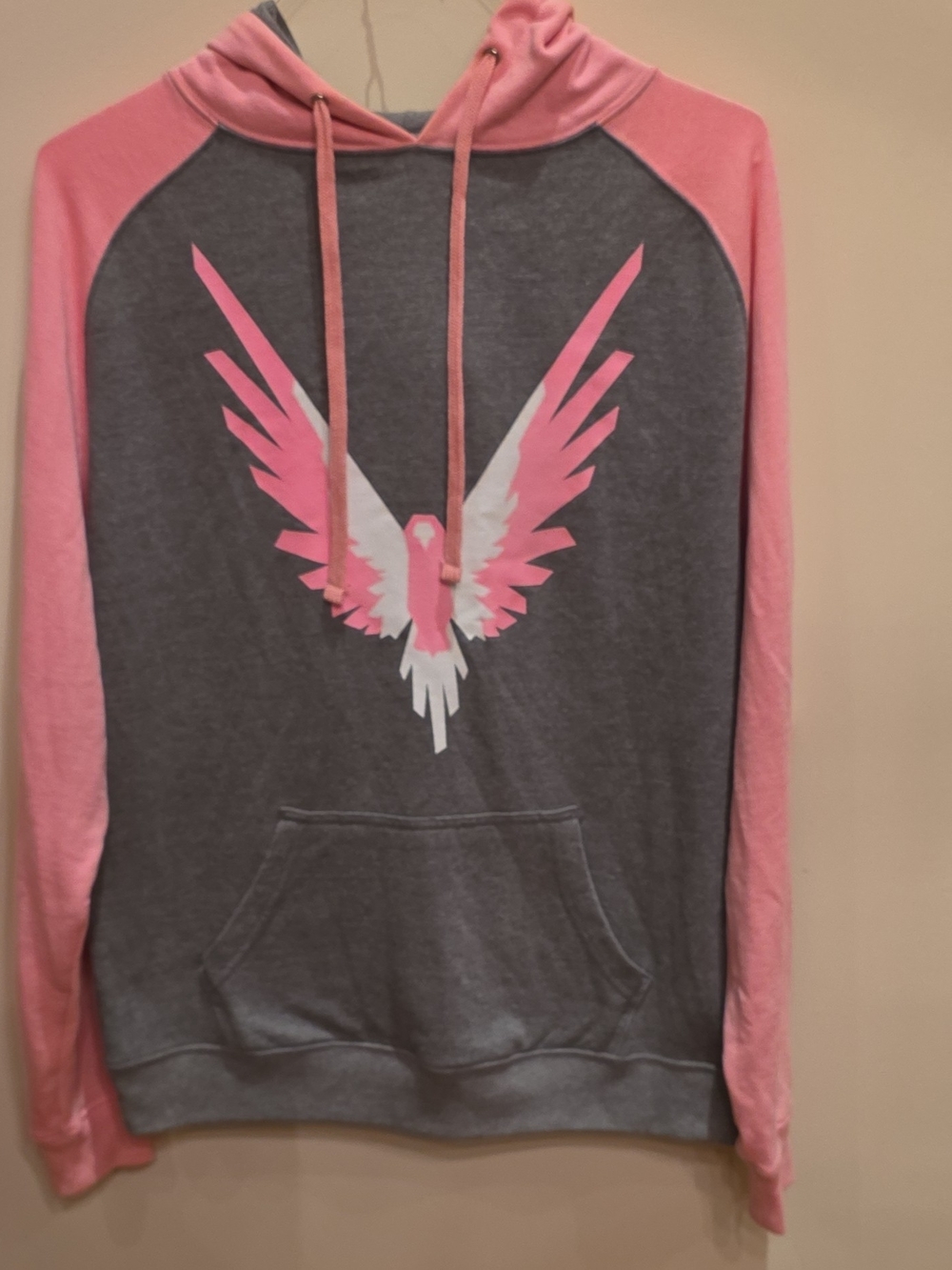 Gray and Pink Wing Graphic Raglan Hoodie Maverick By Logan Paul M